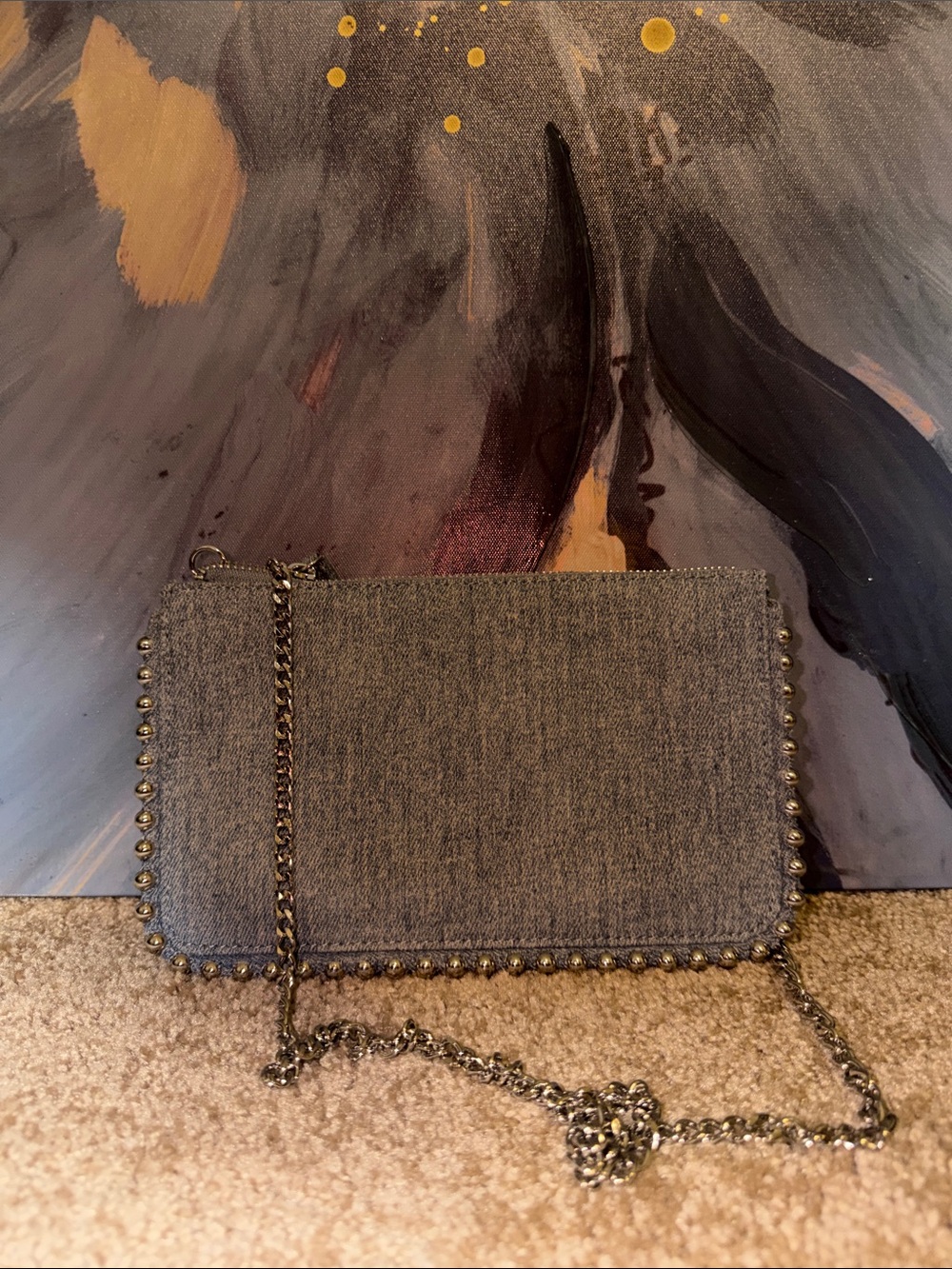 Denim Chain Crossbody Bag with Stud Trim